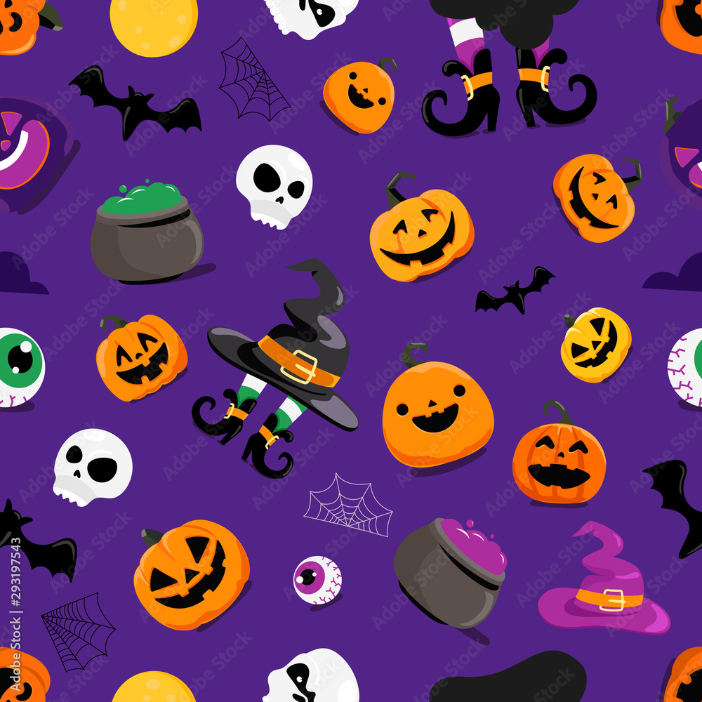 Obraz premium Set of Halloween elements seamless vector pattern