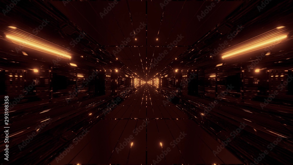 highly abstract futuristic glowing scifi tunnel corridor with many nice reflections 3d rendering wallpaper background