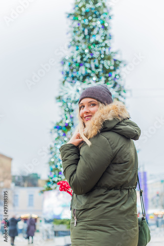 Cute plus size girl having fun at city, lifestyle of modern young people. Holidays time 