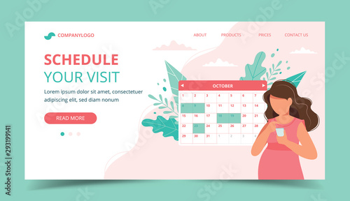 Medical appointment pregnancy. Pregnant woman scheduling an appointment on smartphone. Cute vector illustration in flat style