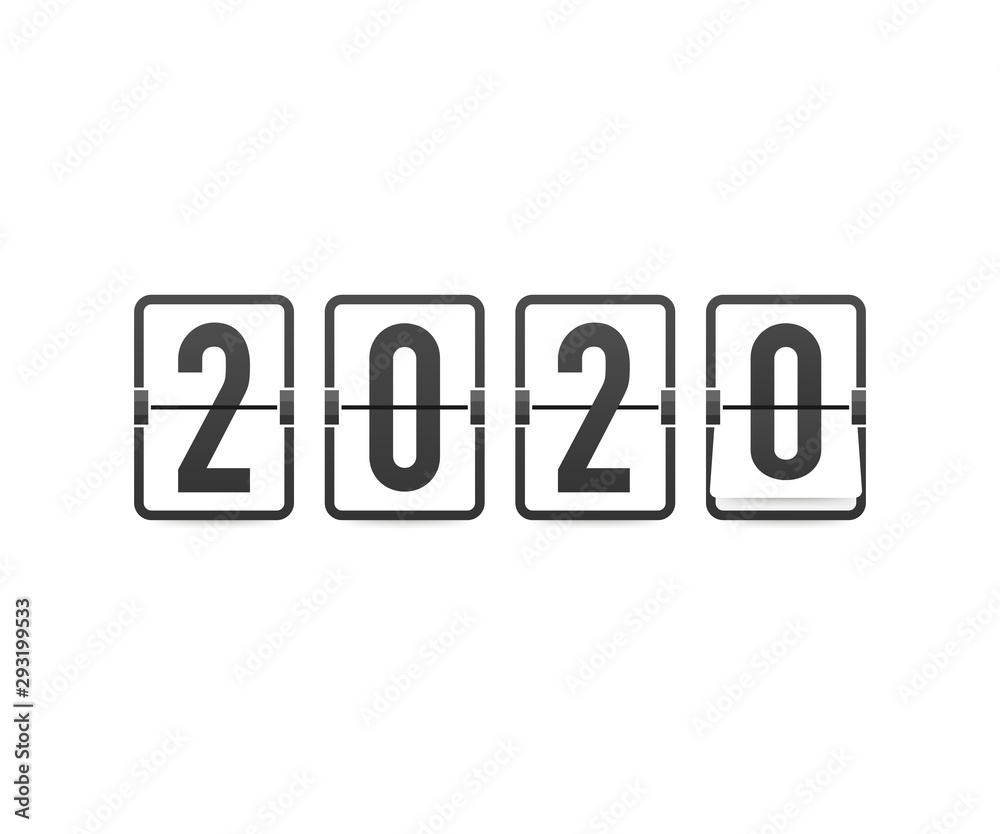 Countdown to new year 2020. Retro flip clock on black background. Template of greeting cards. Vector illustration. Countdown to new year 2020. Retro flip clock on black background. Template of greeting cards. Vector illustration.