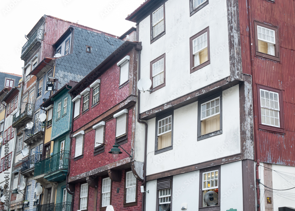Old colored buildings in the center of Porto