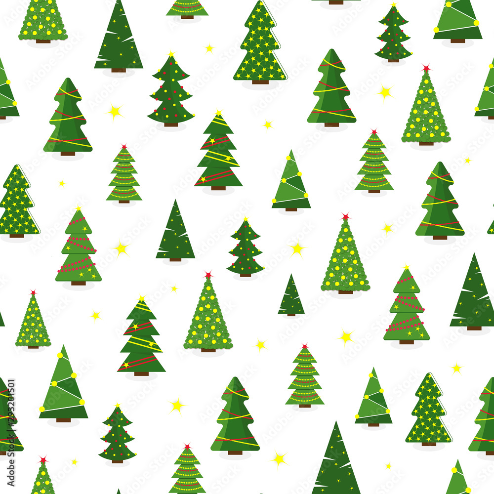 Seamless christmas background. Christmas tree. Modern different flat design. Vector illustration.