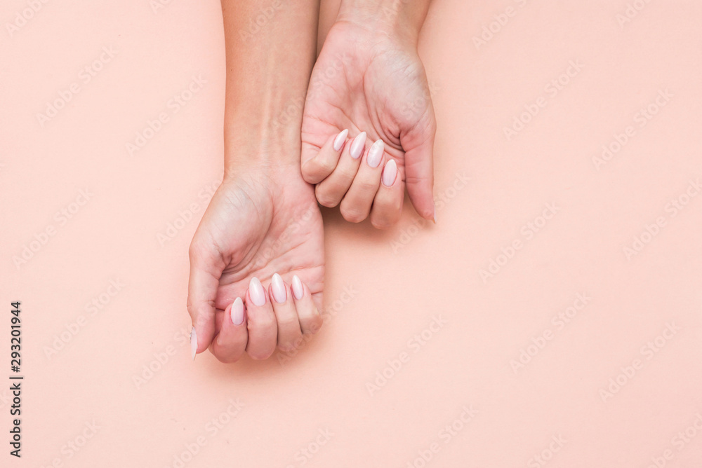 Stylish trendy female manicure. Beautiful woman's hands on soft background. Stylish trendy female manicure. Beautiful woman's hands on soft background.