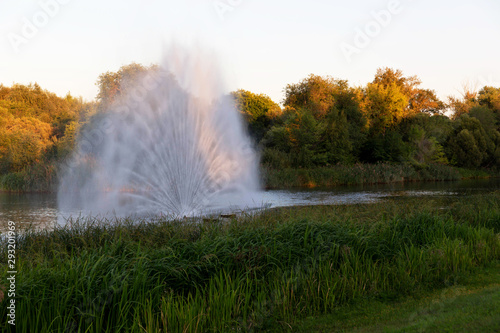 Semicircular fountain installed on the river Tsna near the waterfront of Tambov.