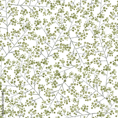 green leaves branches   freehand drawing in pencil illustration  seamless pattern