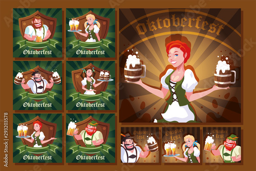 set of cards of people dressed with traditional German costume