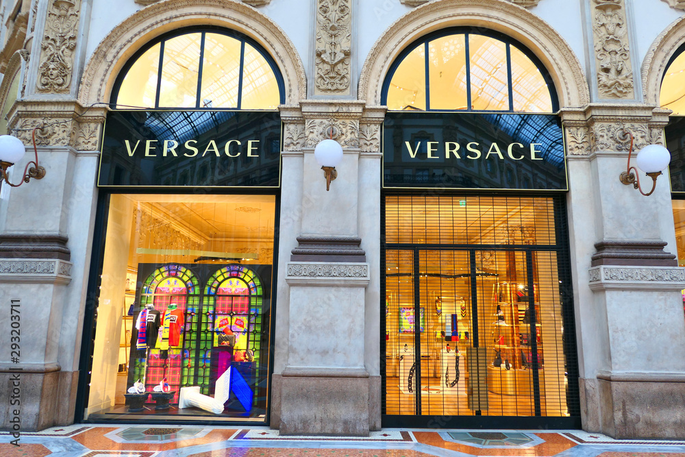 MILAN, ITALY - 21, 2018 : Versace store Galleria Emanuele II in Milan. Versace is an Italian luxury fashion company. Stock Photo | Adobe Stock