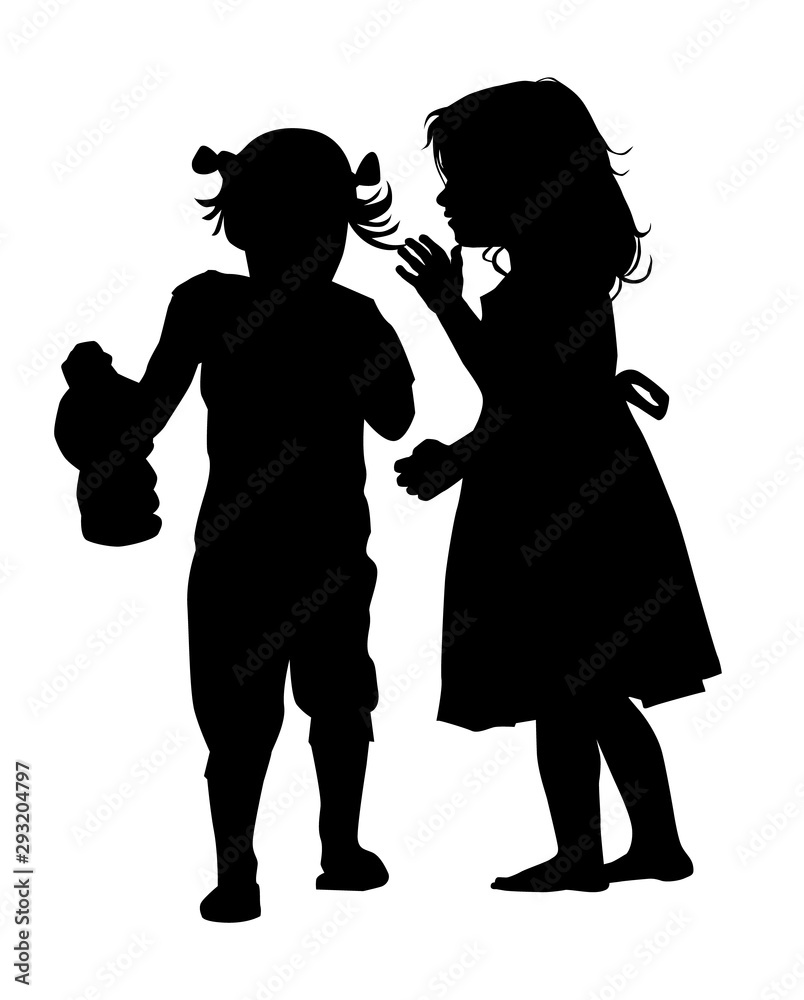 Two girlfriends silhouette. Secret. Vector illustration