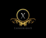 Gold X Letter Luxury Boutique , Heraldic, Royal, Decoration, Boutique Logo. Interior Icon. Fashion, Jewelry, Beauty Salon, Hotel Logo. Cosmetics, Spa Logo. Resort and Restaurant Logo.