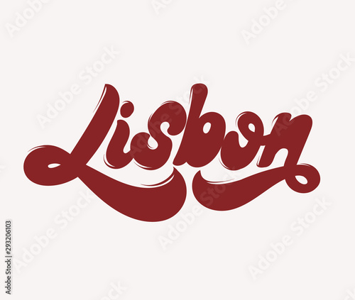 Lisbon. Vector hand drawn lettering isolated. Template for card, poster. banner, print for t-shirt, pin, badge, patch.