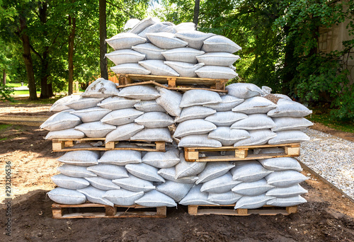 фотографія Sandbags for flood defense or military use