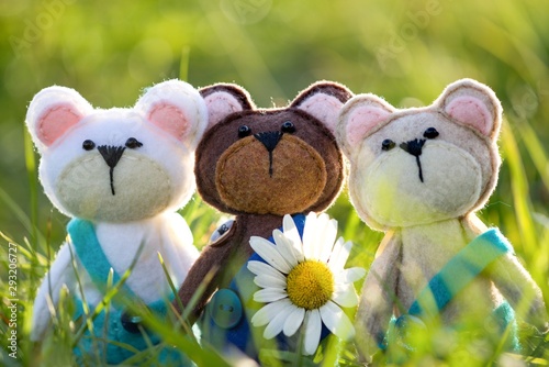 Photos Handmade teddy bear made of felt.