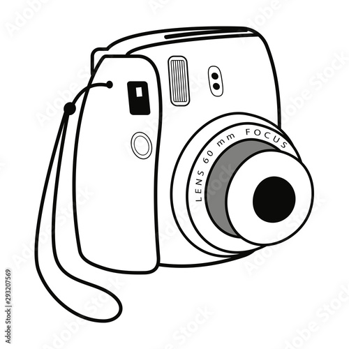Vintage instant camera vector illustration, front view with 45 degree movement.