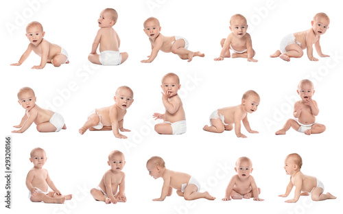Obraz na płótnie Cute little baby crawling on white background