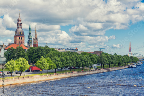 Riga, Latvia. Riga Cityscape In Summer Day. Riga Dome Cathedral