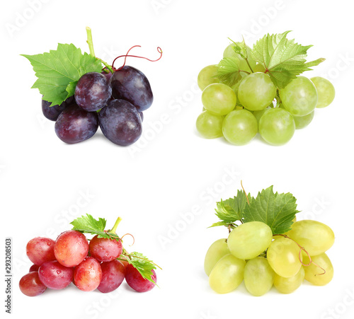 Set of fresh juicy grapes on white background