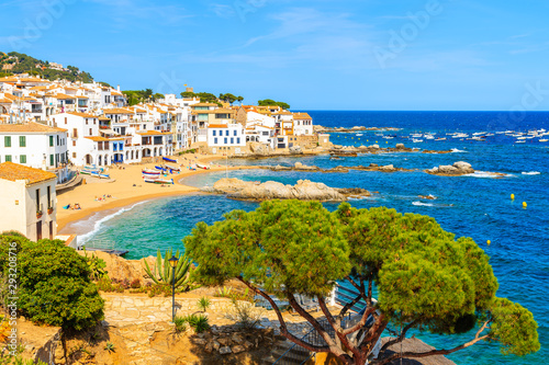 View of beach and fishing village Calella de Palafrugell, Catalonia, Spain. photo