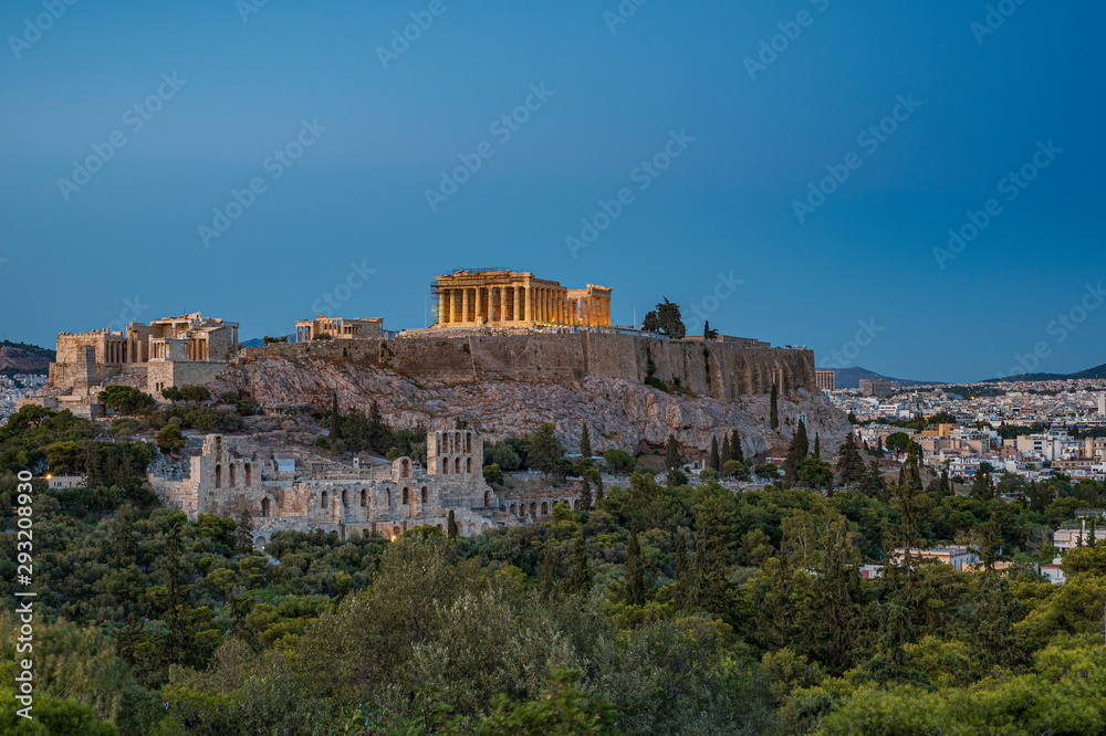 Vista dell'Acropoli di Atene al crepuscolo, Grecia