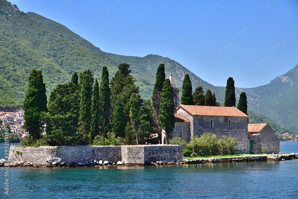 Natural islet with Saint George Benedictine monastery. Kotor Bay. Montenegro