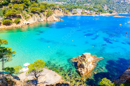 Rock in sea on beautiful Aiguablava beach, Costa Brava, Catalonia, Spain