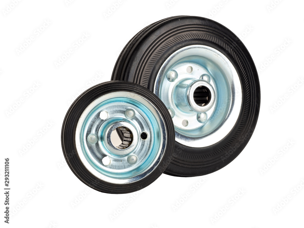 Steel industrial wheels with rubber tire and roller bearings Steel industrial wheels with rubber tire and roller bearings