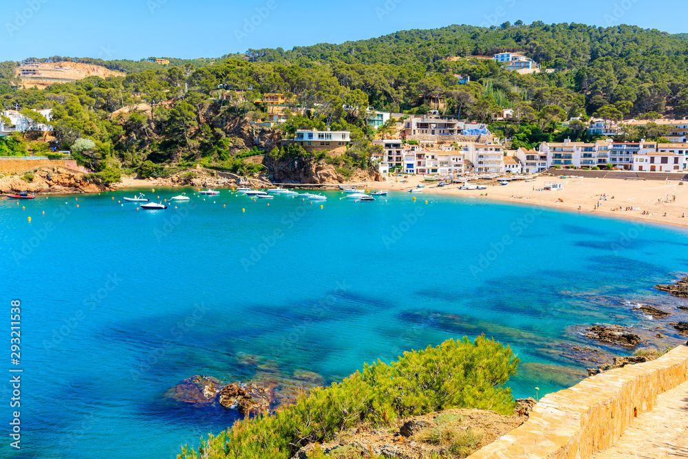 View of bay with azure sea water in beautiful Sa Riera village, Costa Brava, Catalonia, Spain