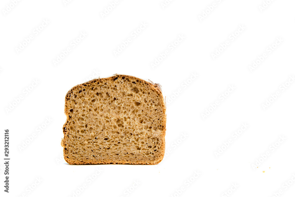 Bread slices isolated on a white background. The concept of baking bread, eating meals with rolls, bread. Product made of wheat and rye flour, bread preparation. Bread slices isolated on a white background. The concept of baking bread, eating meals with rolls, bread. Product made of wheat and rye flour, bread preparation.