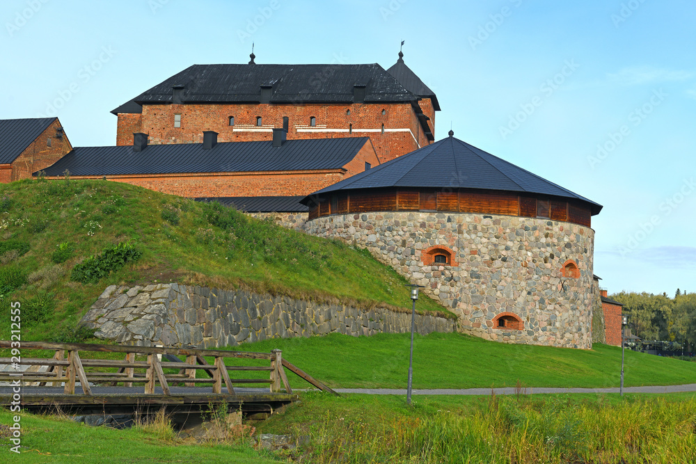 Medieval fortress on coast of lake Vanajavesi in old Hameenlinna, Finland