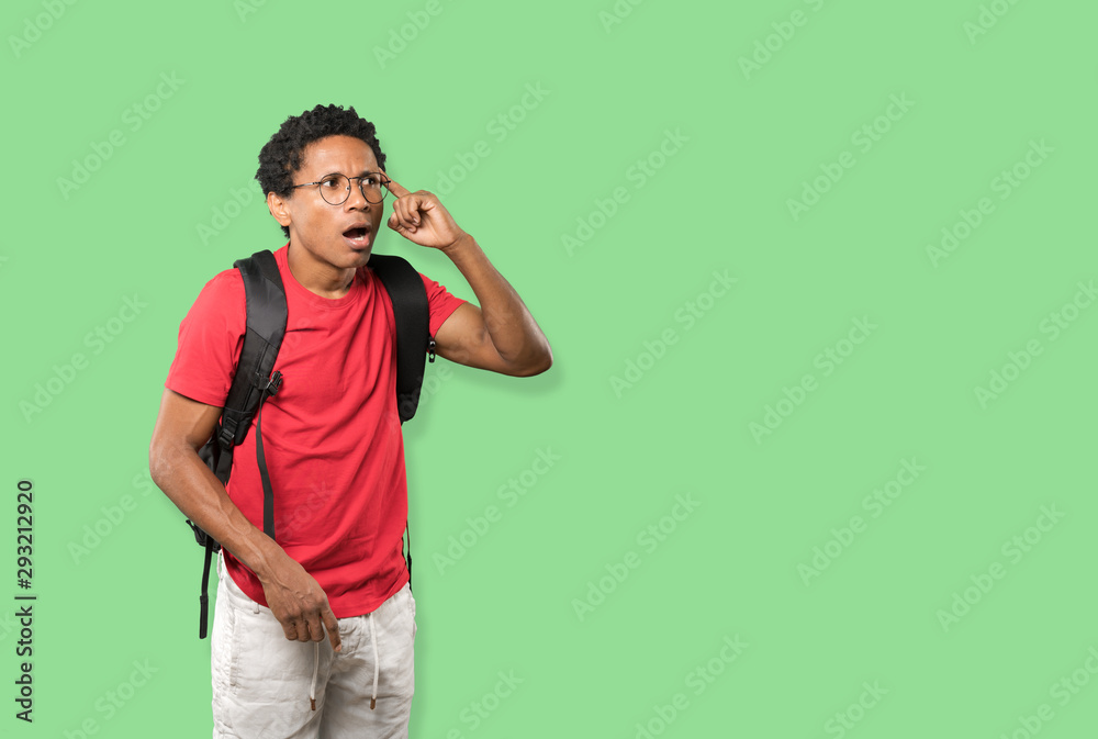 Surprised young man doing a gesture of concentration Surprised young man doing a gesture of concentration