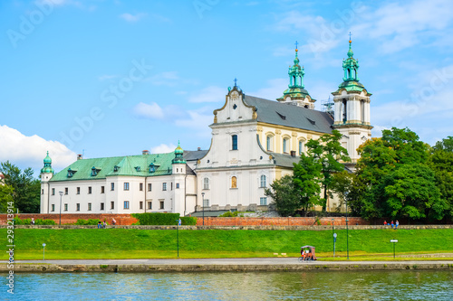 Beautiful church on bank of Vistula river in Krakow city, Poland
