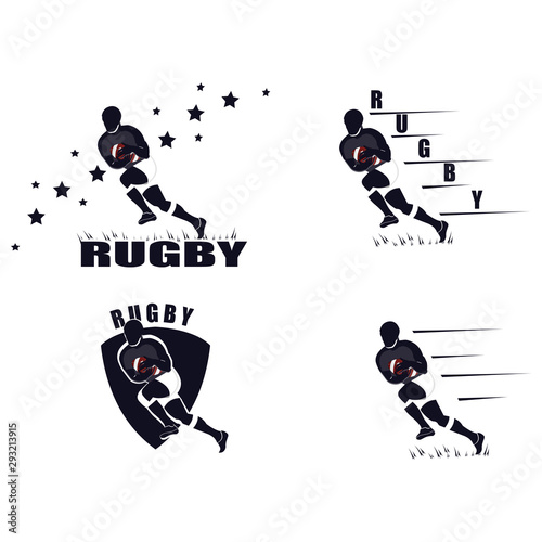 Rugby player emblem with a ball. The game of Rugby. Vector illustration