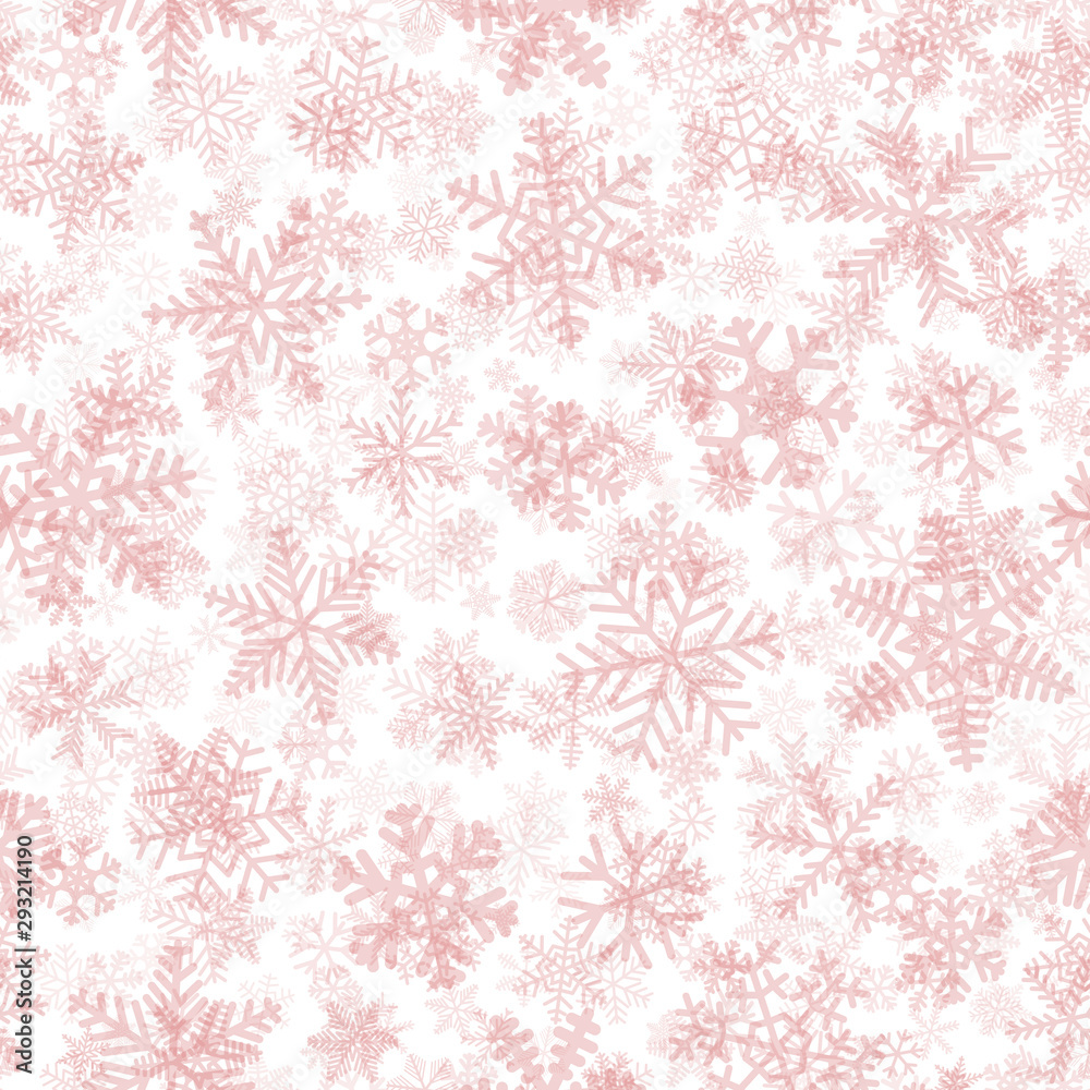 Christmas seamless pattern of snowflakes, light red on white background
