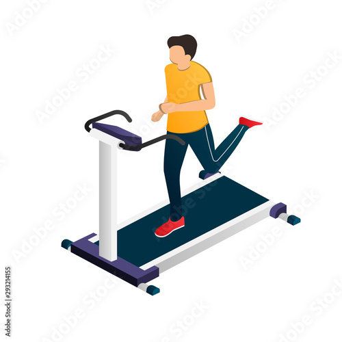 A man runs on a treadmill. Sports training. Vector illustration