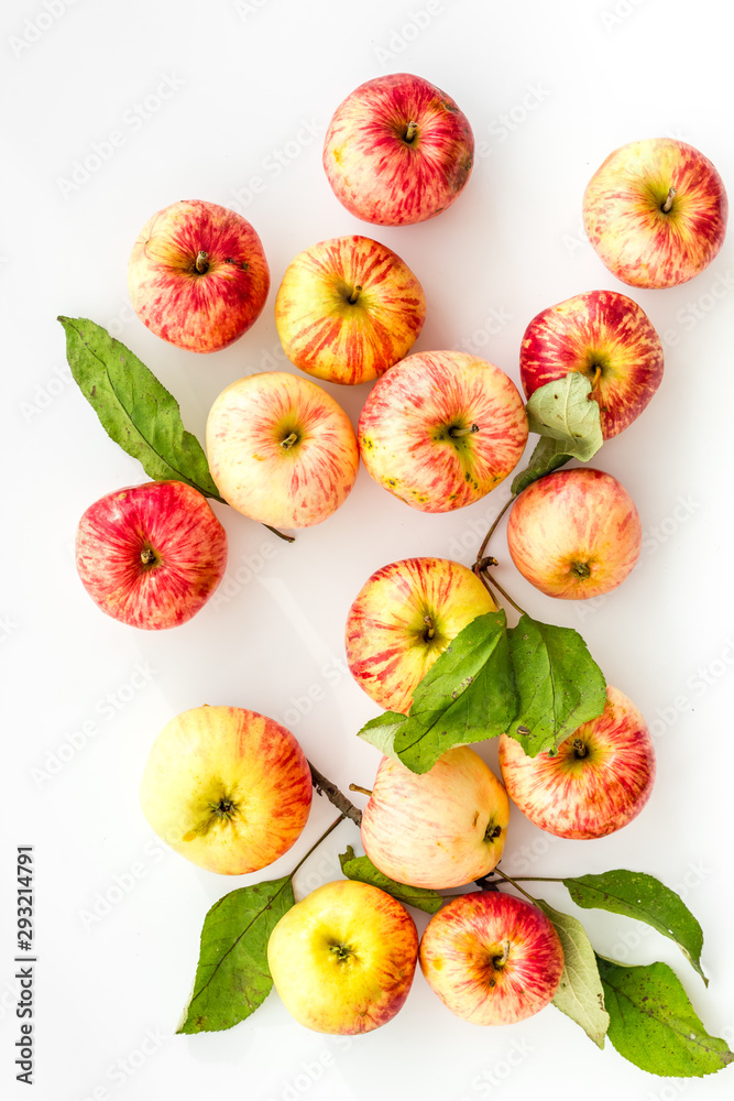Autumn composition with fresh apples on white background top view Autumn composition with fresh apples on white background top view