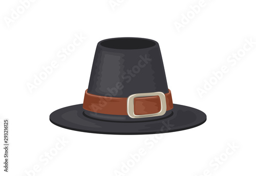 Pilgrim hat isolated on a white background. Thanksgiving decoration element. Stock Vector illustration in cartoon simple flat style. 