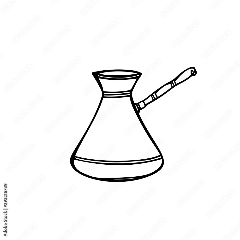 Traditional coffee maker. Hand drawn element. Sketch style. Line art. Vector illustration. Isolated on white background. Traditional coffee maker. Hand drawn element. Sketch style. Line art. Vector illustration. Isolated on white background.