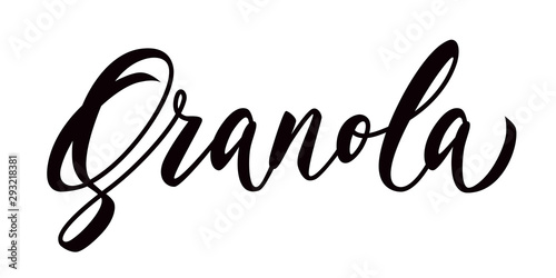 Granola - hand lettering. Black inscription on white background. Vector illustration.