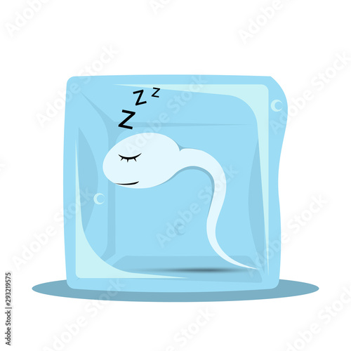 Sperm Freezing. Frozen sperm in a cube of ice. Cryopreservation of seeds. Artificial insemination. Sperm bank concept.