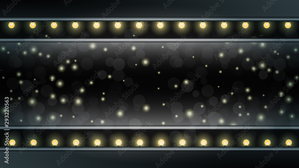 Sparkling lights garland with glowing sparkles on Dark Background. Banner Design Template good for cover, card, poster, wallpaper, party, birthday, anniversary, Christmas, New Year