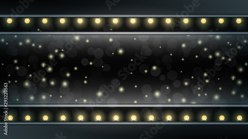 Sparkling lights garland with glowing sparkles on Dark Background. Banner Design Template good for cover, card, poster, wallpaper, party, birthday, anniversary, Christmas, New Year