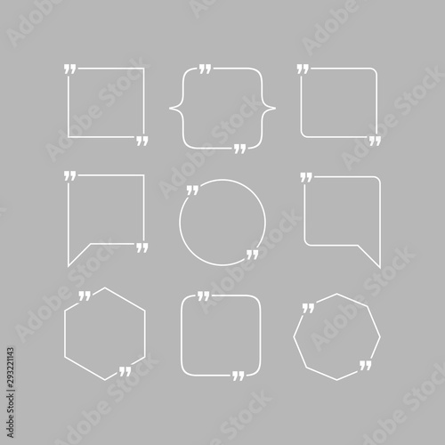 Quotation blank template in quotes isolated on gray. Creative banner illustration with blank quotation frame with quotes. Minimalistic modern empty template typography design for wisdom or motivation