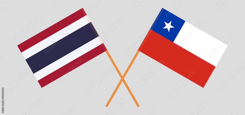Thailand and Chile. Crossed Thai and Chilean flags