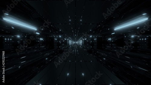 highly abstract futuristic glowing scifi tunnel corridor with many nice reflections 3d rendering wallpaper background © Michael