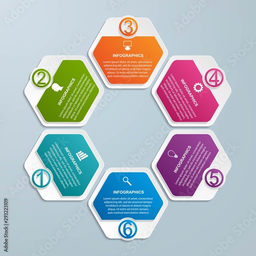 Hexagon options infographics template. Infographics for business presentations or information banner.