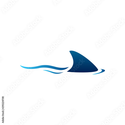 Swimming Hunting Shark with Blue Fin and ripple ocean sea wave illustration logo photo