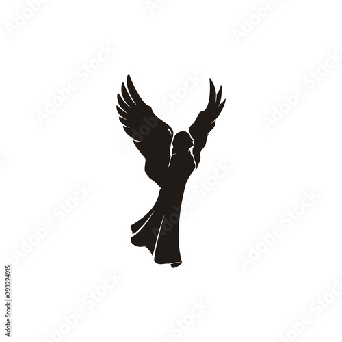 Silhouette of Flying Beauty Woman Angel Logo