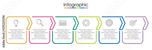 Vector infographic template with six steps or options. Illustration presentation with line elements icons.  Business concept design can be used for web, brochure, diagram