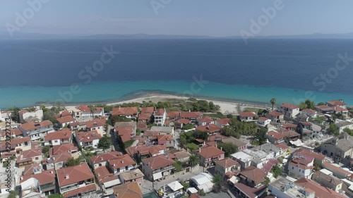 Aerial view of Afitos - traditional village in Kassandra, Halkidiki. Greece. 4K photo