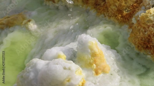 Dallol Sulphur springs and pools Danakil Depression Ethiopia. The Sulphur springs create the unearthly colourful and beautiful landscape